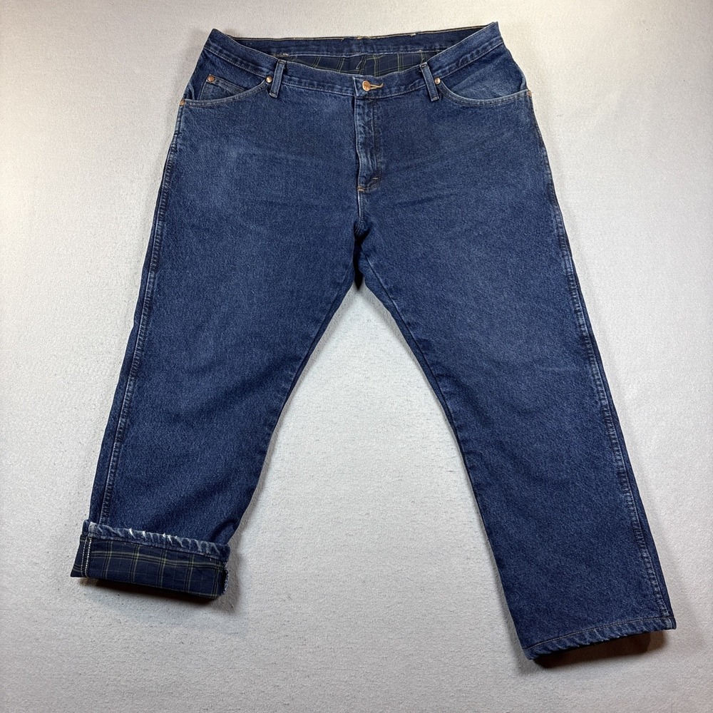 Wrangler Jeans Mens 40x30 Blue Thermal Insulated Quilted Lined Work